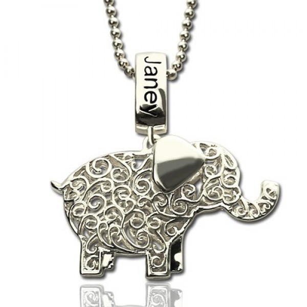 Elephant Charm Necklace with Name  Birthstone Sterling Silver  - Name My Jewelry ™