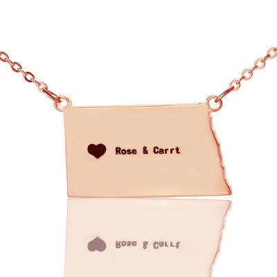 personalized ND State USA Map Necklace With Heart  Name Rose Gold - Name My Jewelry ™