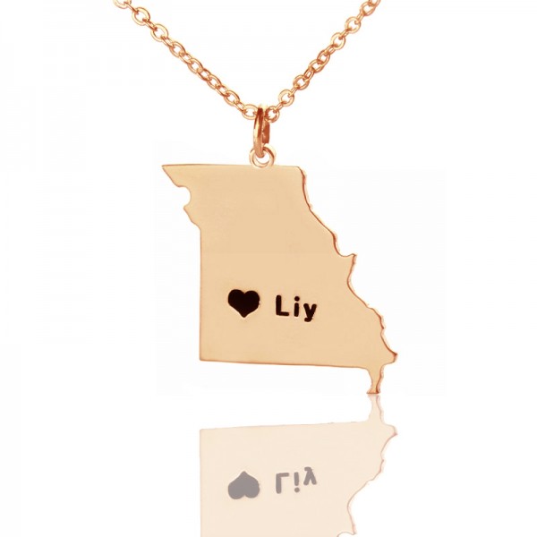 Custom Missouri State Shaped Necklaces With Heart  Name Rose Gold - Name My Jewelry ™