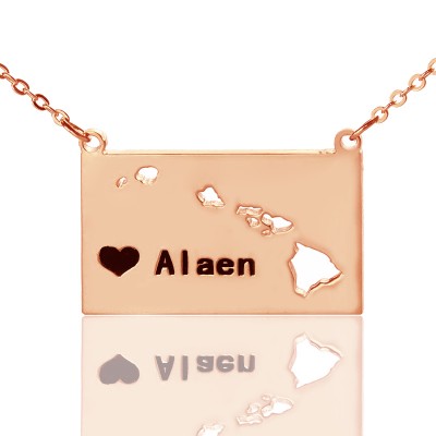 Custom Hawaii State Shaped Necklaces With Heart  Name Rose Gold - Name My Jewelry ™
