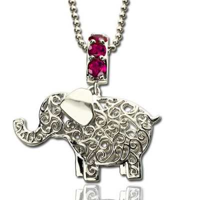 Elephant Charm Necklace with Name  Birthstone Sterling Silver  - Name My Jewelry ™