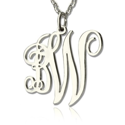 personalized Vine Font 2 Initial Monogram Necklace 18ct Solid White Gold - Name My Jewelry ™