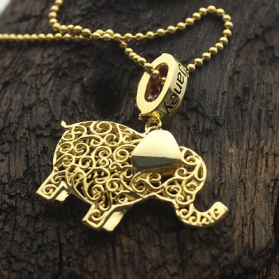 personalized Elephant Necklace with Name  Birthstone 18ct Gold Plated  - Name My Jewelry ™