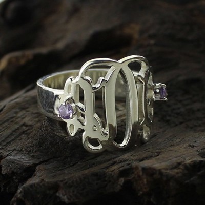 Birthstone Monogram Rings For Women Sterling Silver  - Name My Jewelry ™