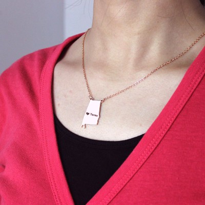 Custom Alabama State USA Map Necklace With Heart  Name Rose Gold - Name My Jewelry ™