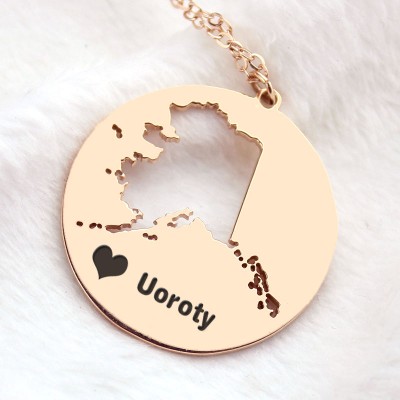 Custom Alaska Disc State Necklaces With Heart  Name Rose Gold - Name My Jewelry ™