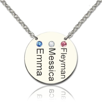Disc Necklace With Names  Birthstones Silver  - Name My Jewelry ™