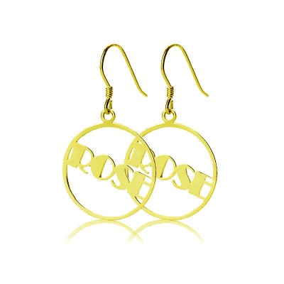 18ct Gold Plated Broadway Font Circle Name Earring - Name My Jewelry ™