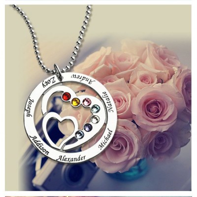 Family Tree Pendant Necklace With Birthstone Silver  - Name My Jewelry ™