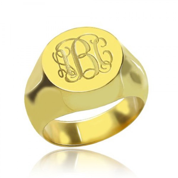 Engraved Circle Monogram Signet Ring 18ct Gold Plated - Name My Jewelry ™