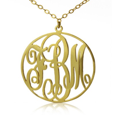 Solid Gold Vine Font Circle Initial Monogram Necklace-18ct - Name My Jewelry ™