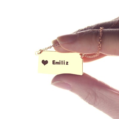 Custom Kansas State Shaped Necklaces With Heart  Name Rose Gold - Name My Jewelry ™