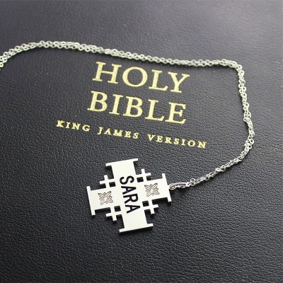 Silver Jerusalem Cross Name Necklace - Name My Jewelry ™