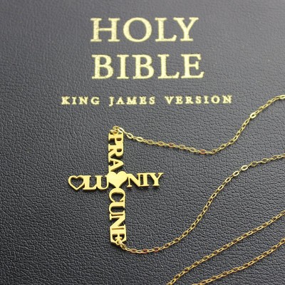 personalized Two Name Cross Necklace Gold Plated 925 Silver - Name My Jewelry ™