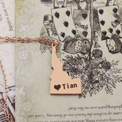 Idaho State USA Map Necklace With Heart  Name Rose Gold - Name My Jewelry ™