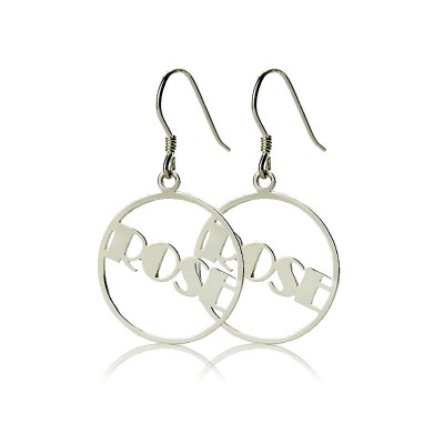 Sterling Silver Broadway Font Circle Name Earrings - Name My Jewelry ™