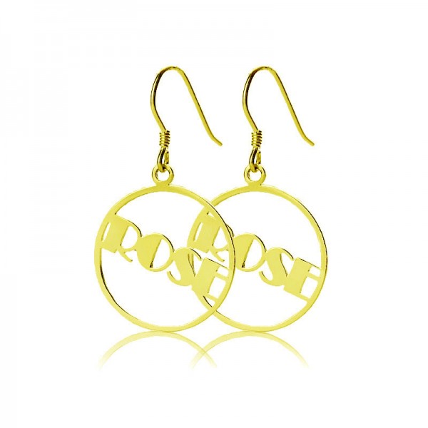 Gold Plated Silver 925 Broadway Font Circle Name Earrings - Name My Jewelry ™