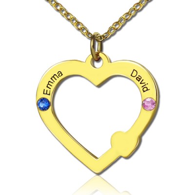 18ct Gold Open Heart Necklace with Double Name  Birthstone  - Name My Jewelry ™