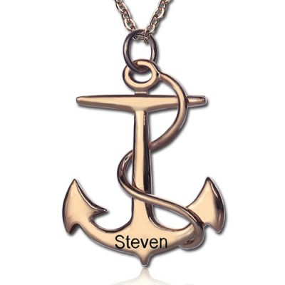 Anchor Necklace Charms Engraved Your Name 18ct Rose Gold Plated Silver - Name My Jewelry ™