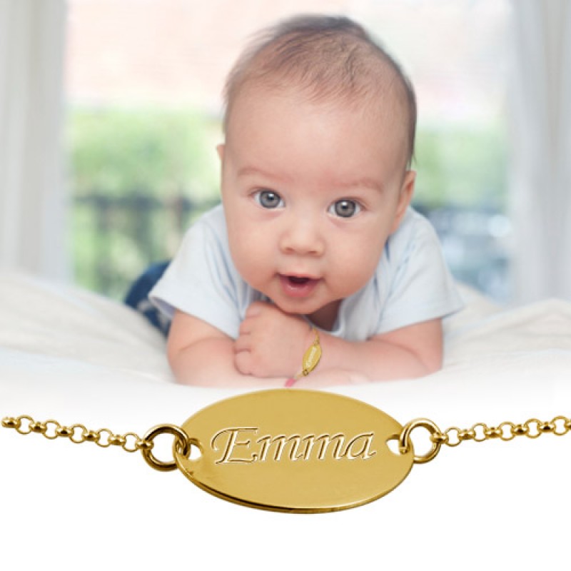 Monogrammed 925 Sterling Silver Gold-Plated Oval Baby Bracelet | eBay