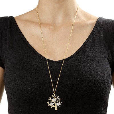 Gold Plated Tree Necklace with 0.925 Silver Initial Birds - Name My Jewelry ™