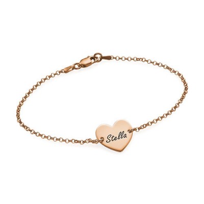 18ct Rose Gold Plated Engraved Heart Couples Bracelet/Anklet - Name My Jewelry ™