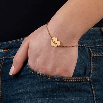 18ct Rose Gold Plated Engraved Heart Couples Bracelet/Anklet - Name My Jewelry ™
