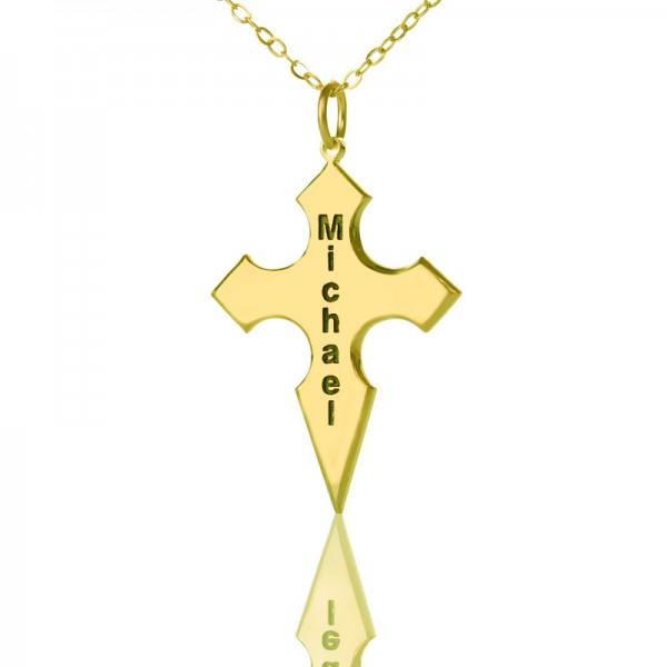 Gold Plated 925 Silver Conical Shape Cross Name Necklace - Name My Jewelry ™