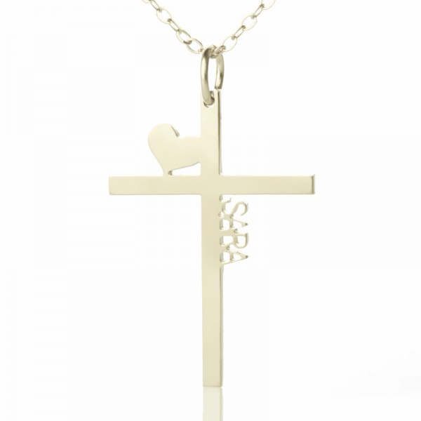 personalized Silver Cross Name Necklace with Heart - Name My Jewelry ™