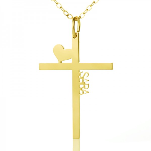personalized 18ct Gold Plated Silver Cross Name Necklace with Heart - Name My Jewelry ™