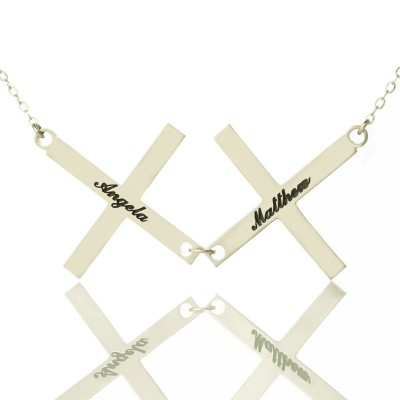 Silver Greece Double Cross Name Necklace - Name My Jewelry ™