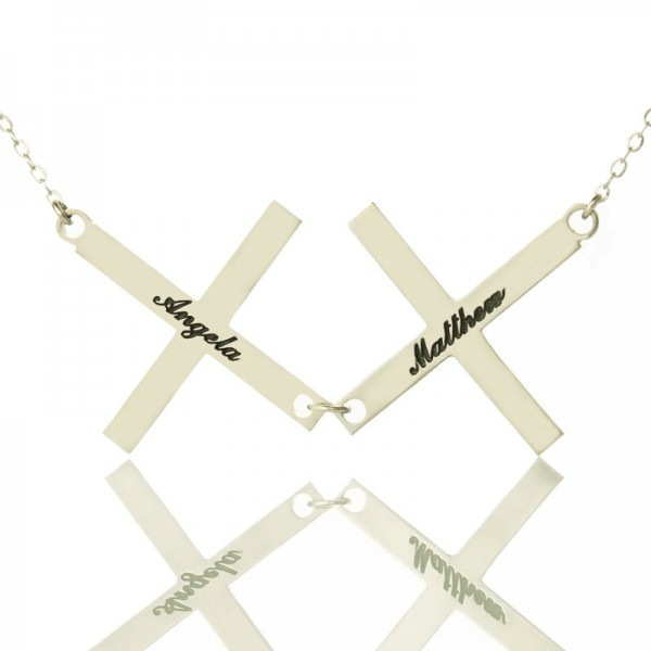 Silver Greece Double Cross Name Necklace - Name My Jewelry ™