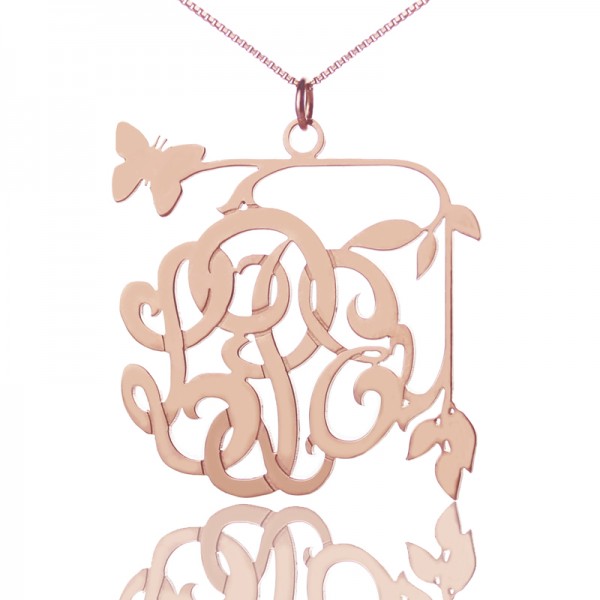 Butterfly and Vines Monogrammed Necklace 18ct Rose Gold Plated - Name My Jewelry ™
