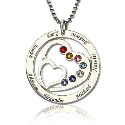 personalized Heart in Heart Birthstone Name Necklace Silver  - Name My Jewelry ™
