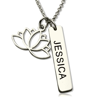 Yoga Necklace Lotus Flower Name Tag Sterling Silver - Name My Jewelry ™