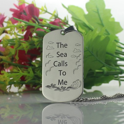 Man's Dog Tag Ocean Theme Name Necklace - Name My Jewelry ™