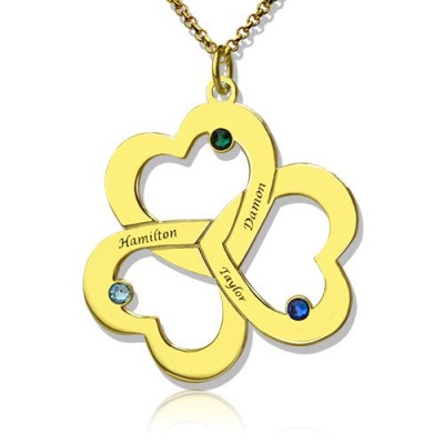 Birthstone Triple Heart Necklace Engraved Name in 18ct Gold Plated  - Name My Jewelry ™