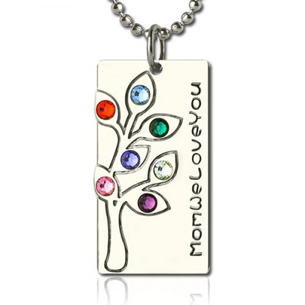 Birthstone Mother Family Tree Necklace Gifts Sterling Silver  - Name My Jewelry ™