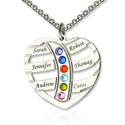 Moms Necklace With Kids Name  Birthstone In Sterling Silver  - Name My Jewelry ™
