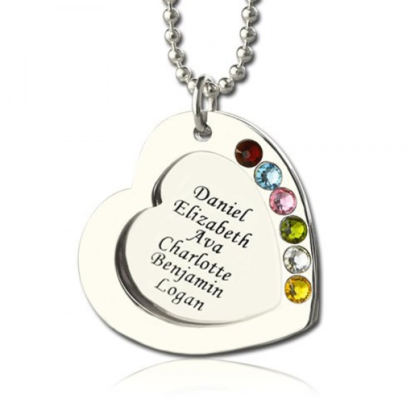 Heart Family Necklace With Birthstone Sterling Silver  - Name My Jewelry ™