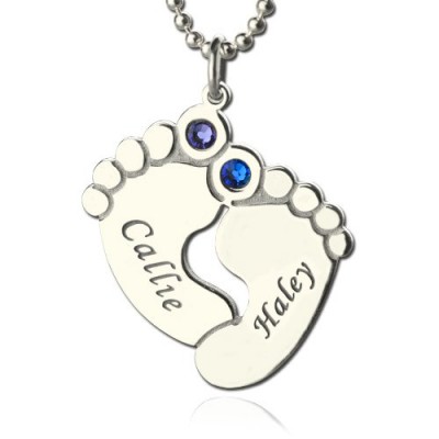 Personalzied Baby Feet Name Necklace with Birthstone Silver  - Name My Jewelry ™