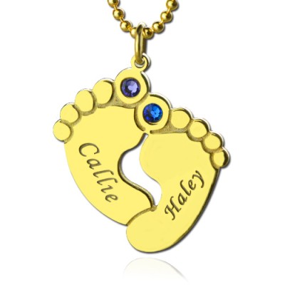 Birthstone Baby Feet Charm Pendant 18ct Gold Plated  - Name My Jewelry ™