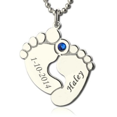 Memory Baby's Feet Charms with Birthstone Sterling Silver  - Name My Jewelry ™
