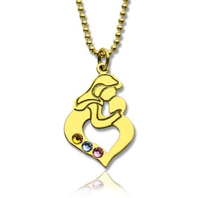 personalized Mother Child Necklace with Birthstone Gold Plated Silver  - Name My Jewelry ™