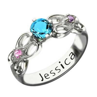 Customised Infinity Promise Ring With Name  Birthstone for Her Silver  - Name My Jewelry ™