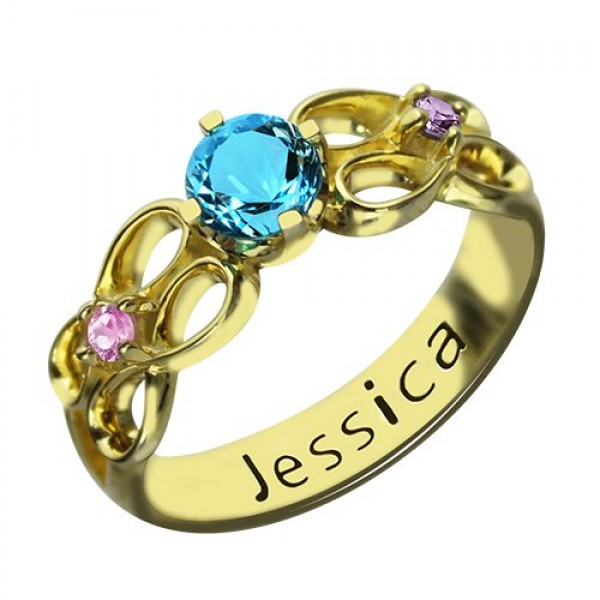 Birthstone Infinity Promise Ring With Name 18ct Gold Plated  - Name My Jewelry ™