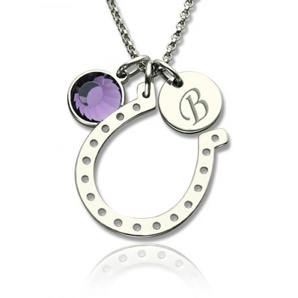 Horseshoe Good Luck Necklace with Initial  Birthstone Charm  - Name My Jewelry ™