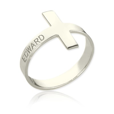 Engraved Name Cross Rings Sterling Silver - Name My Jewelry ™