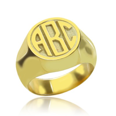 Customised Signet Ring with Block Monogram 18ct Gold Plated - Name My Jewelry ™