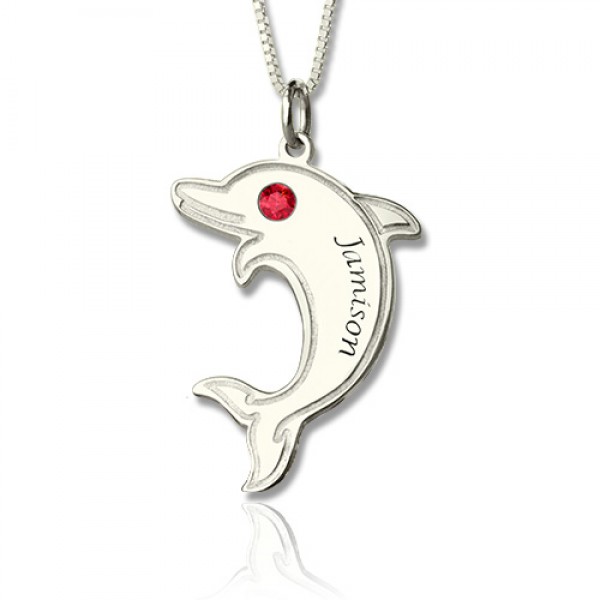 Dolphin Necklace with Birthstone  Name Sterling Silver  - Name My Jewelry ™